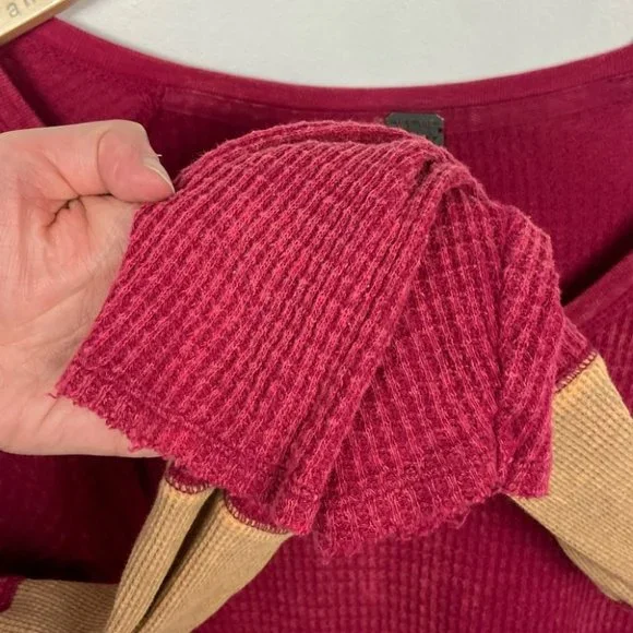 Free People Diamond Dozen Thermal Long Sleeve Top Colorblock Pink Cream Size XS - Picture 5 of 10